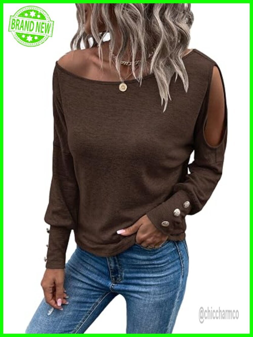 Cut Out Lantern Long Sleeve Off Shoulder Tee Top